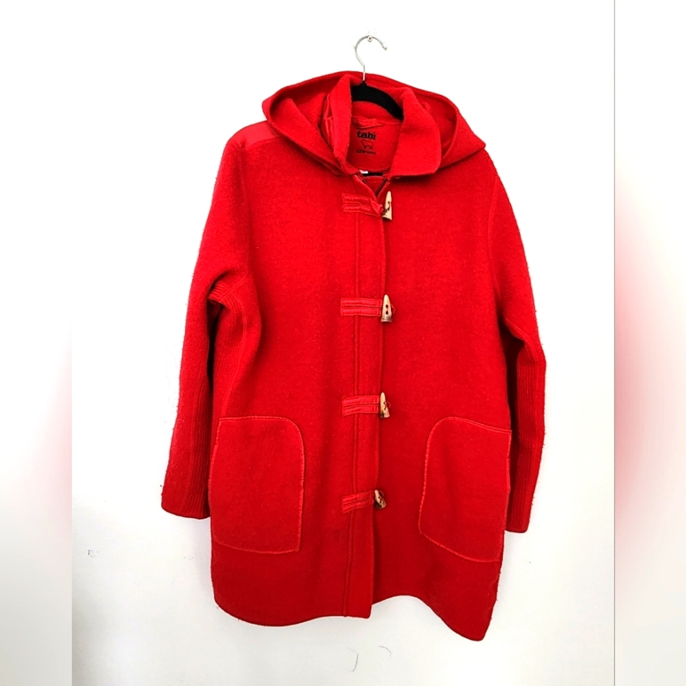 Red Hooded Toggle Coat